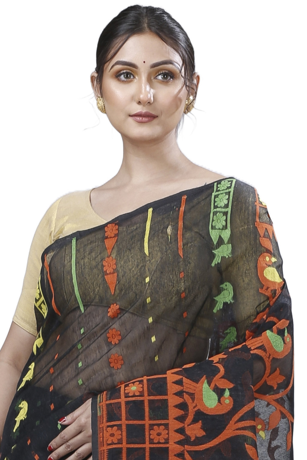 Black Pure Cotton Sabon Jamdani Saree (1306)